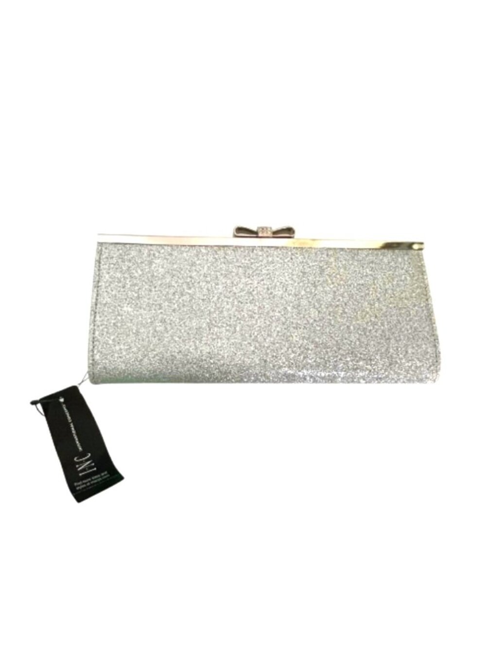 NWT INC International Concepts Silver Glitter Bow Evening Clutch Purse Bag